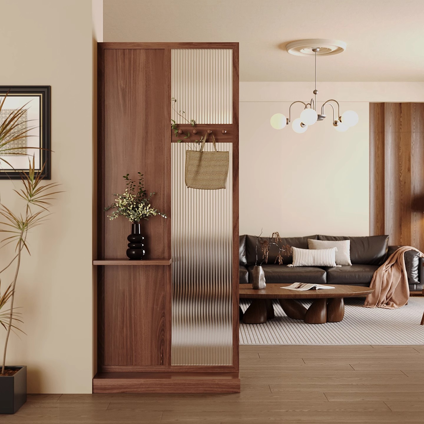 Shoji Screen Divider - Chinese houten entree-ingang tegenover de deur,