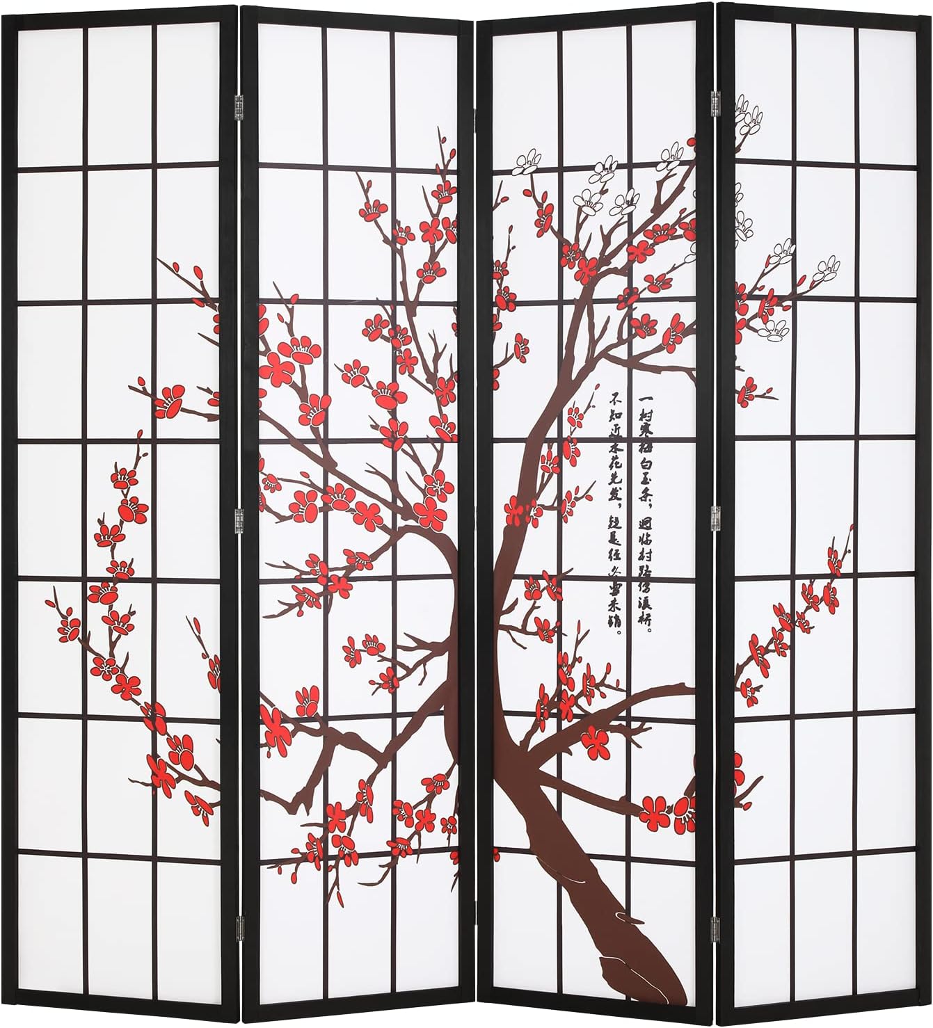 Shoji Screen Divider - Vouwbare Shoji-kamerverdeler, 4-delige houten vrijstaande scheidingswand