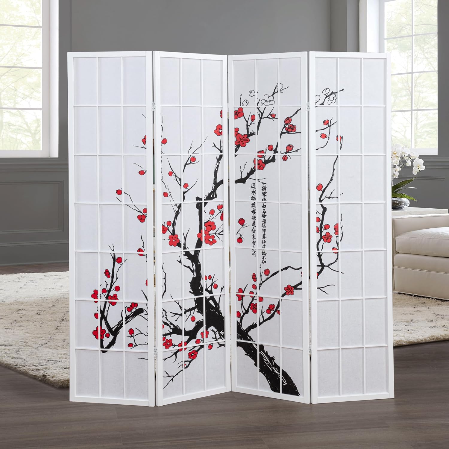 Shoji Screen Divider - Vouwbare Japanse Shoji-kamerverdeler, 4-delige houten vrijstaande